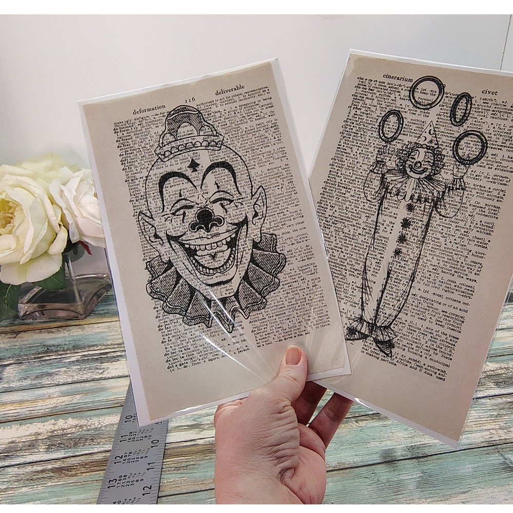 Circus Clowns Duo Vintage Dictionary Page‎ Decor Carnival Nostalgic Style Quirky